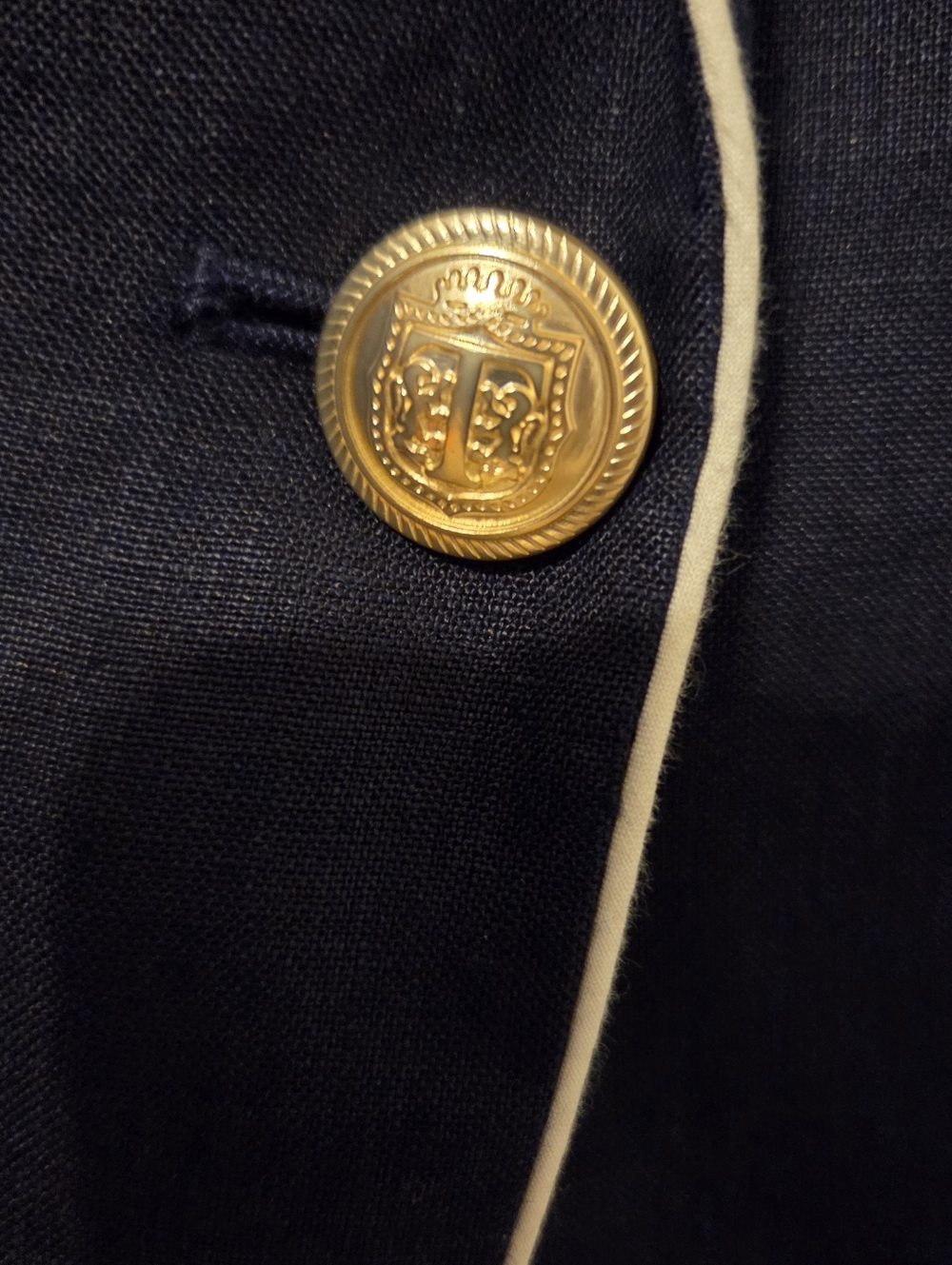 Talbots Womens Blue 100% Linen Preppy Coastal Gold Button Blazer Sz 12 Office - Picture 5 of 10